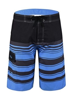 Nonwe Men's Quick Dry Swim Trunks Colorful Stripe Beach Shorts with Mesh Lining