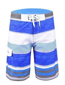 Nonwe Men's Quick Dry Swim Trunks Colorful Stripe Beach Shorts with Mesh Lining