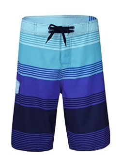 Nonwe Men's Quick Dry Swim Trunks Colorful Stripe Beach Shorts with Mesh Lining