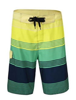 Nonwe Men's Quick Dry Swim Trunks Colorful Stripe Beach Shorts with Mesh Lining