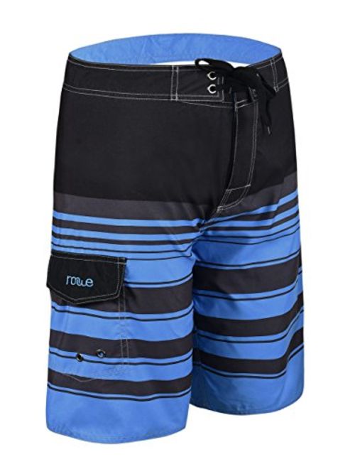 Nonwe Men's Quick Dry Swim Trunks Colorful Stripe Beach Shorts with Mesh Lining