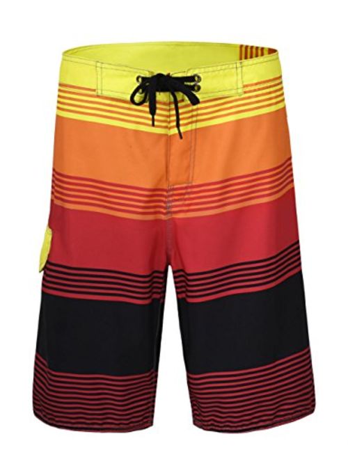 Nonwe Men's Quick Dry Swim Trunks Colorful Stripe Beach Shorts with Mesh Lining