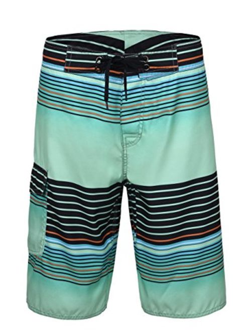 Nonwe Men's Quick Dry Swim Trunks Colorful Stripe Beach Shorts with Mesh Lining