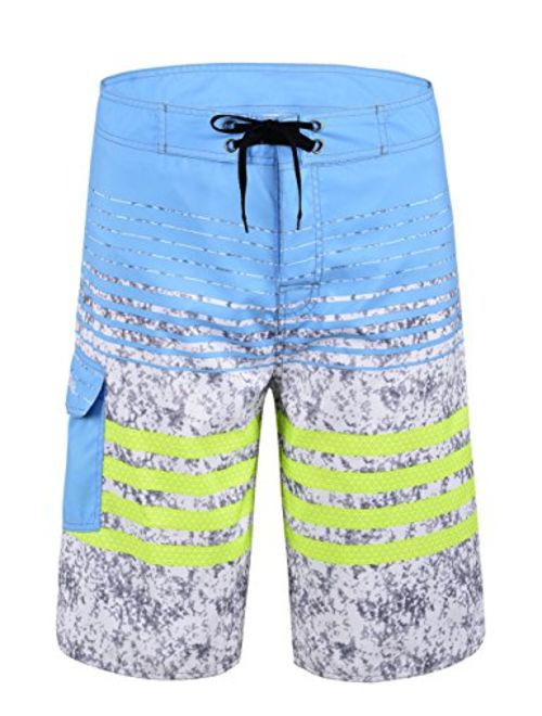 Nonwe Men's Quick Dry Swim Trunks Colorful Stripe Beach Shorts with Mesh Lining