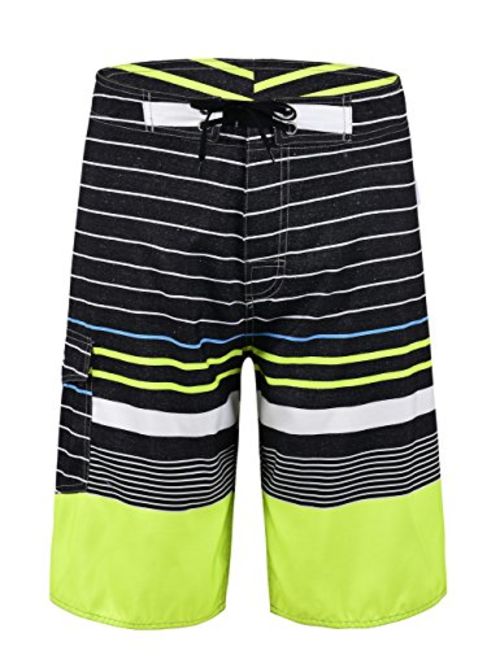 Nonwe Men's Quick Dry Swim Trunks Colorful Stripe Beach Shorts with Mesh Lining