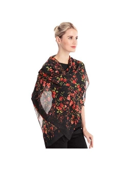 Women's Chiffon Scarf Lightweight Scarves Fashion Floral Print Scarfs Shawl for Ladies and Girls