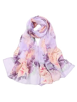 Women's Chiffon Scarf Lightweight Scarves Fashion Floral Print Scarfs Shawl for Ladies and Girls