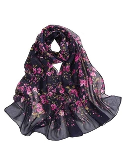 Women's Chiffon Scarf Lightweight Scarves Fashion Floral Print Scarfs Shawl for Ladies and Girls