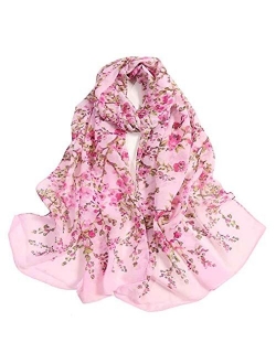 Women's Chiffon Scarf Lightweight Scarves Fashion Floral Print Scarfs Shawl for Ladies and Girls