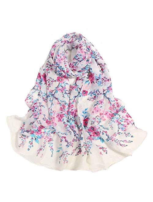 Women's Chiffon Scarf Lightweight Scarves Fashion Floral Print Scarfs Shawl for Ladies and Girls