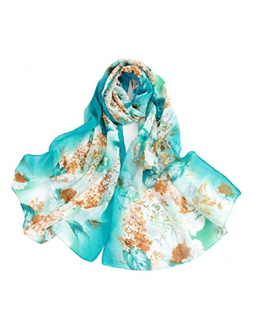 Women's Chiffon Scarf Lightweight Scarves Fashion Floral Print Scarfs Shawl for Ladies and Girls