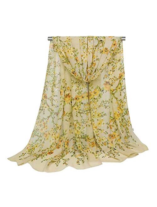 Women's Chiffon Scarf Lightweight Scarves Fashion Floral Print Scarfs Shawl for Ladies and Girls