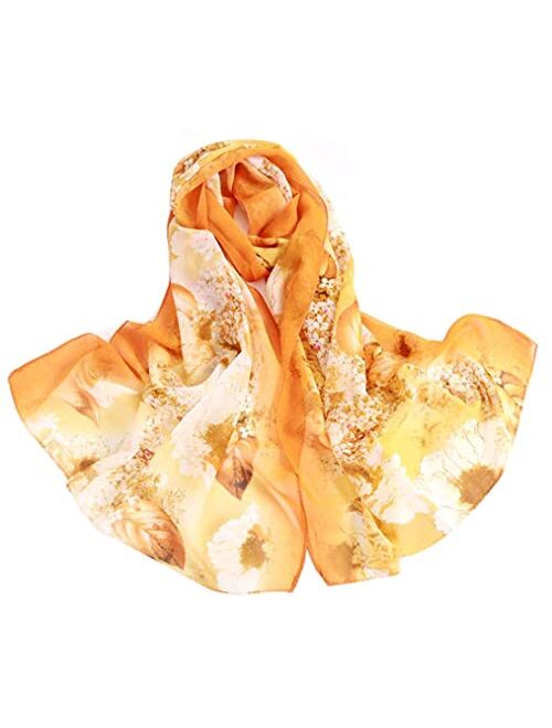 Women's Chiffon Scarf Lightweight Scarves Fashion Floral Print Scarfs Shawl for Ladies and Girls