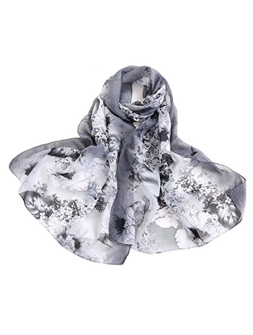 Women's Chiffon Scarf Lightweight Scarves Fashion Floral Print Scarfs Shawl for Ladies and Girls