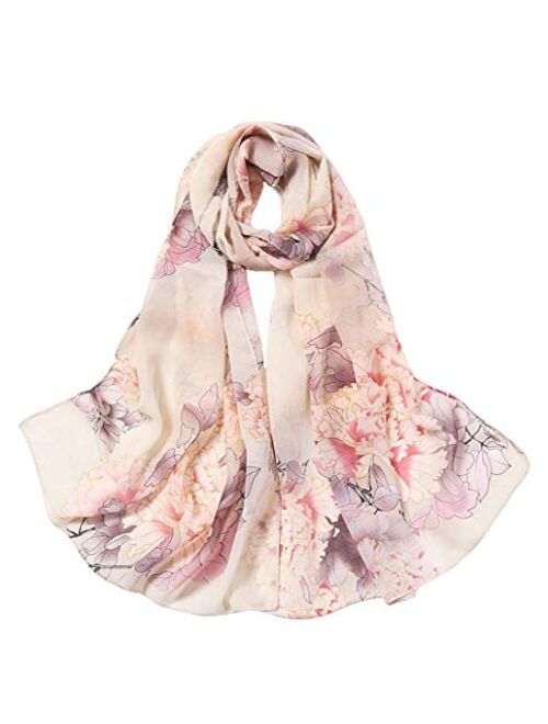 Women's Chiffon Scarf Lightweight Scarves Fashion Floral Print Scarfs Shawl for Ladies and Girls