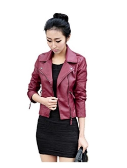 GetUBack Vintage Women's Slim Biker Motorcycle PU Leather Zipper Jacket Punk Rock