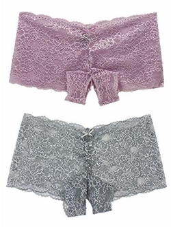 Small to 2XL, 3XL, 4XL, Plus Size Open Peek-a-Boo Lace Boyshort Lingerie 2PC