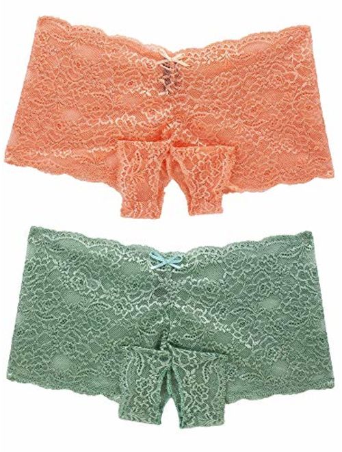 Small to 2XL, 3XL, 4XL, Plus Size Open Peek-a-Boo Lace Boyshort Lingerie 2PC