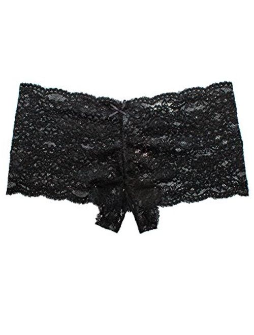 Small to 2XL, 3XL, 4XL, Plus Size Open Peek-a-Boo Lace Boyshort Lingerie 2PC