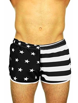 UZZI Men's American Flag and Nylon Swimwear Running Shorts