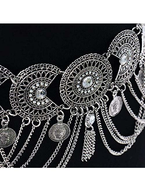 idealway Vintage Waist Chain Hollow Carving Rhinestone Crystal Body Chain Summer Beach Body Waist Chain Jewelry