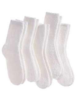 Dosoni Women Girl Fuzzy Slipper Socks-Super Soft Comfort Thick Warm Microfiber Home Socks 5 Pack