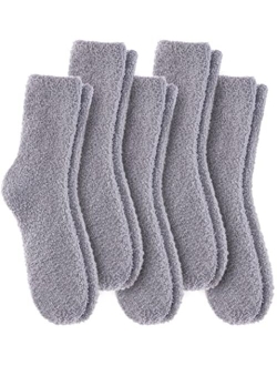 Dosoni Women Girl Fuzzy Slipper Socks-Super Soft Comfort Thick Warm Microfiber Home Socks 5 Pack