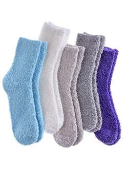 Dosoni Women Girl Fuzzy Slipper Socks-Super Soft Comfort Thick Warm Microfiber Home Socks 5 Pack