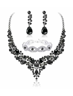 Fiasaso Crystal Bridal Jewelry Set for Women Rhinestone Necklace Earrings Bracelet Wedding Bridesmaid