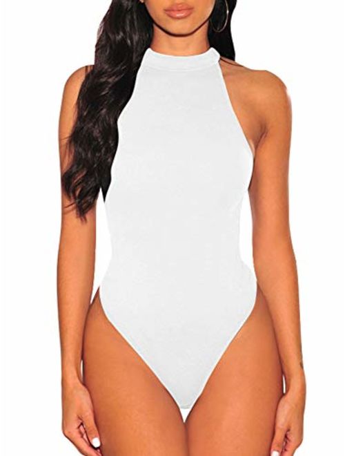 TOB Women's Sexy Sleeveless Bodysuit Tops High Waist Bodycon Scoop Neck Leotard