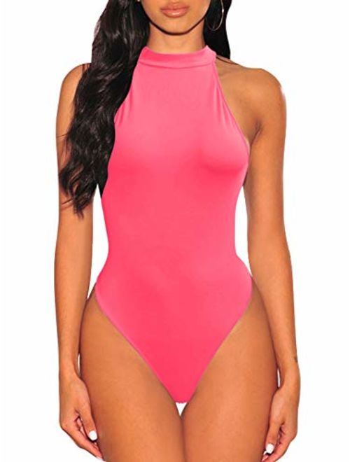 TOB Women's Sexy Sleeveless Bodysuit Tops High Waist Bodycon Scoop Neck Leotard