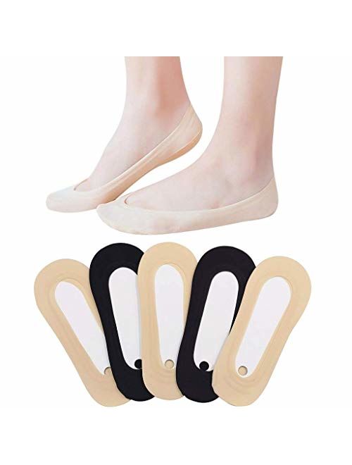 Likimar 5 Pairs No Show Socks Women Low Cut Boat Liner Sock for Flats Womens Thin Non Slip Invisible Footies Socks Nylon