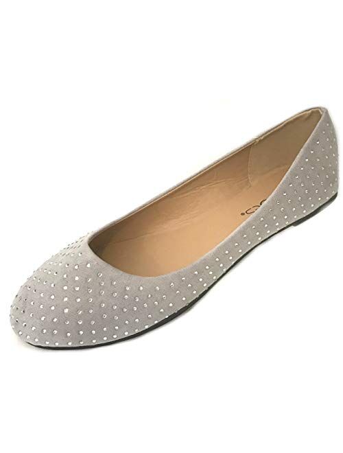 Shoes 18 Womens Faux Suede Rhinestone Ballerina Ballet Flats Shoes