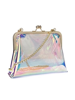 Hoxis Clear Transparent PVC Kiss Lock Chain Cross Body Bag Womens Clutch