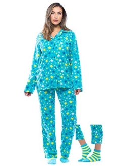 #followme Printed Microfleece Button Front PJ Pant Set with Socks