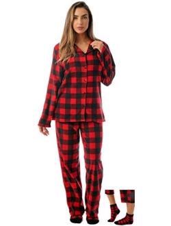 #followme Printed Microfleece Button Front PJ Pant Set with Socks