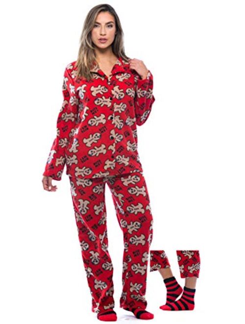 #followme Printed Microfleece Button Front PJ Pant Set with Socks