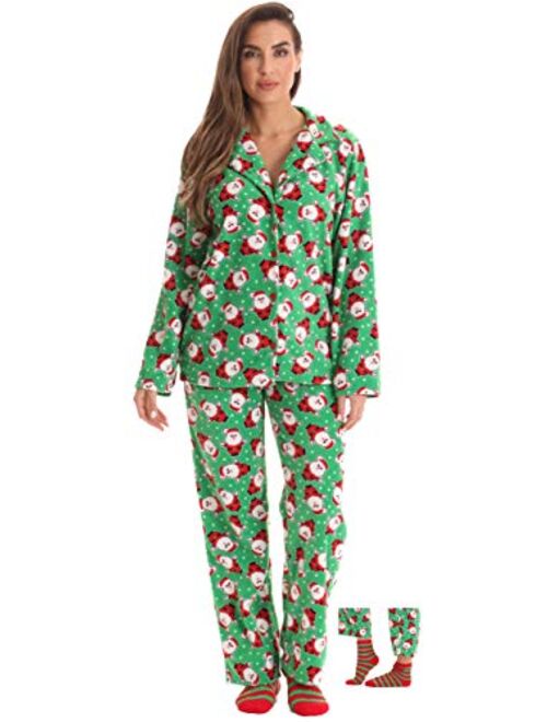 #followme Printed Microfleece Button Front PJ Pant Set with Socks