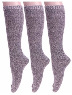 3 Pairs Women Winter Wool Cable Knit Crew Knee High Boot Socks,Size 5-11 W605