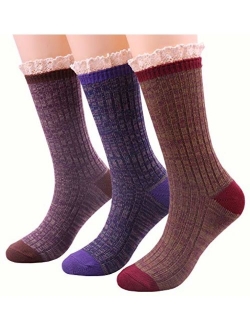 3 Pairs Women Winter Wool Cable Knit Crew Knee High Boot Socks,Size 5-11 W605