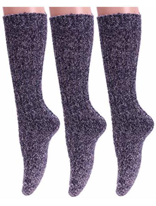 3 Pairs Women Winter Wool Cable Knit Crew Knee High Boot Socks,Size 5-11 W605