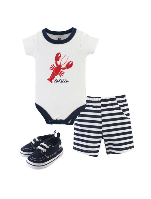 Hudson Baby Boy Cotton Bodysuit, Shorts and Shoe Outfit Set