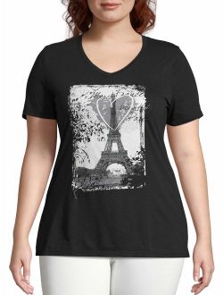 Women's Plus Size Graphic Short Sleeve V-neck Tee