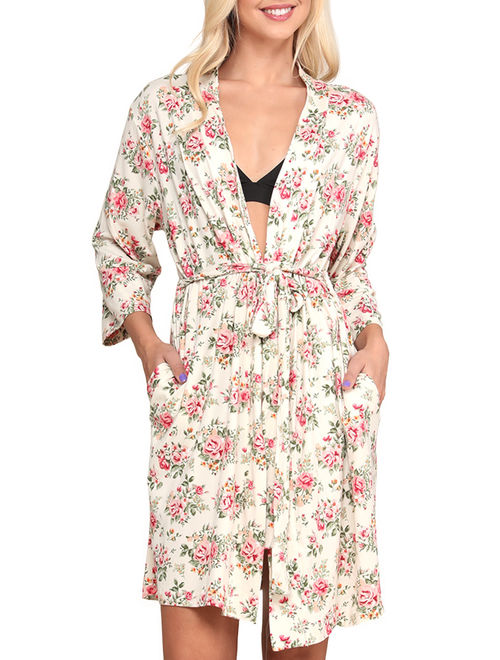 Doublju Women's Kimono Robe Sleepwear Pajama (Plus Size Available)