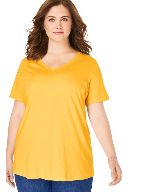 Woman Within Plus Size Perfect V-neck Tee T-Shirt