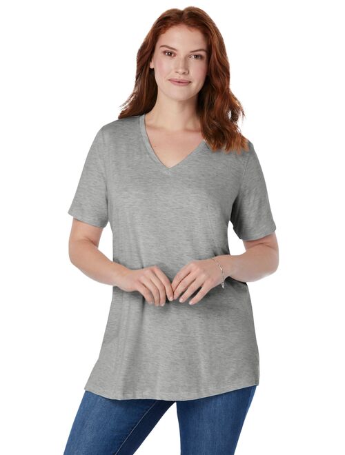 Woman Within Plus Size Perfect V-neck Tee T-Shirt