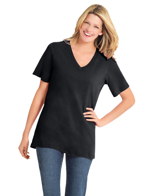 Woman Within Plus Size Perfect V-neck Tee T-Shirt