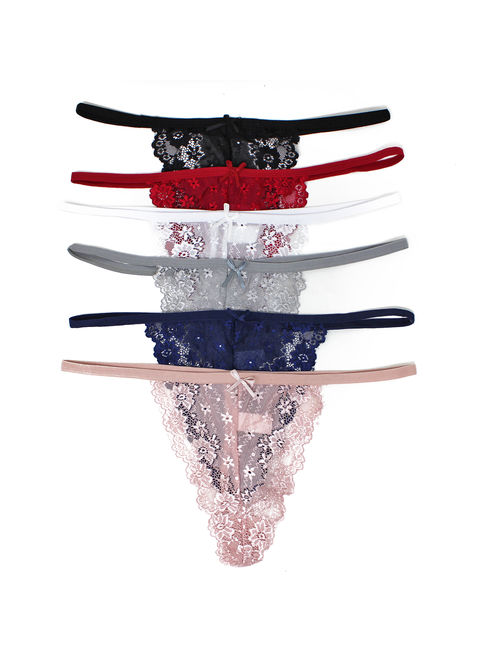 Buy LAVRA Women's 6 Pack Plus Size Lace T-Back String Thong Panties ...