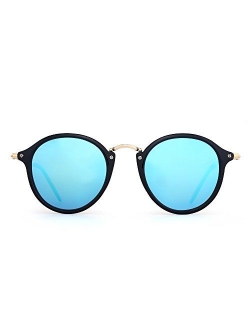 JIM HALO Retro Polarized Round Sunglasses for Women Vintage Small Mirror Glasses