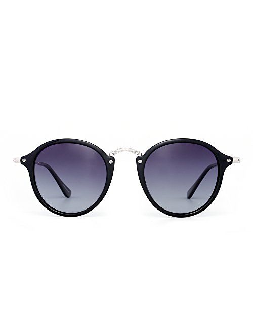 JIM HALO Retro Polarized Round Sunglasses for Women Vintage Small Mirror Glasses